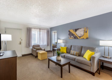 Rooms with separate living space feature a sofa bed